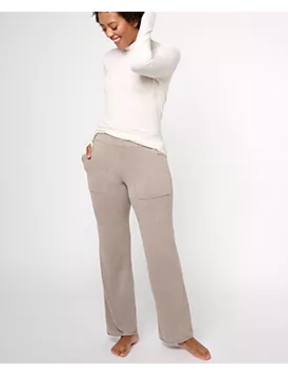 NWT Barefoot Dreams CozyChic Ultra Lite Ribbed Pintuck Pants in Beach Rock